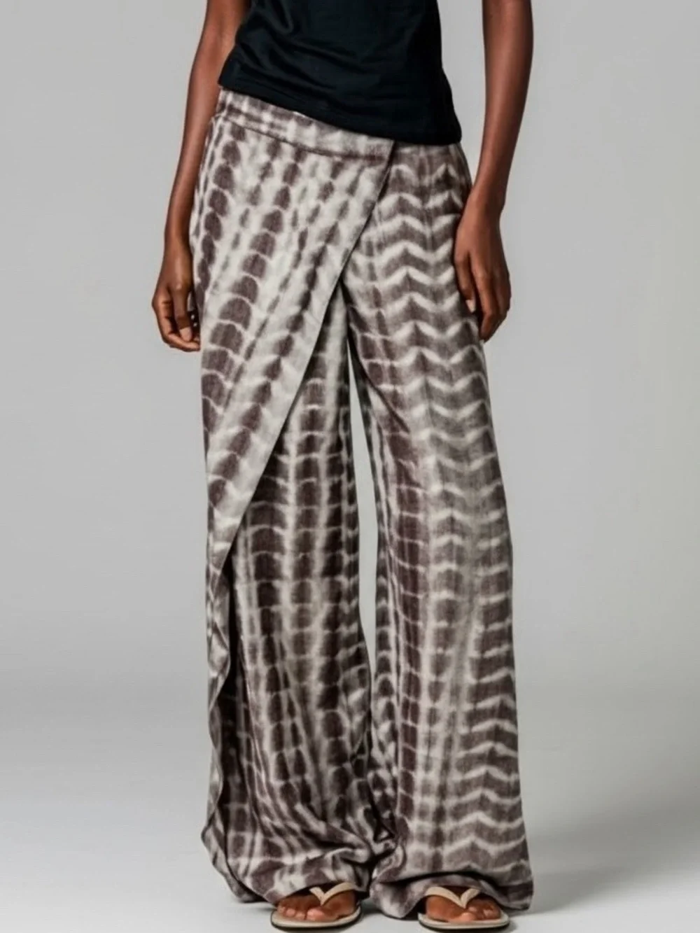 ZARA Wrap-Front Wide Leg Linen Blend Tie-Dye Boho Pants--NEW--XL